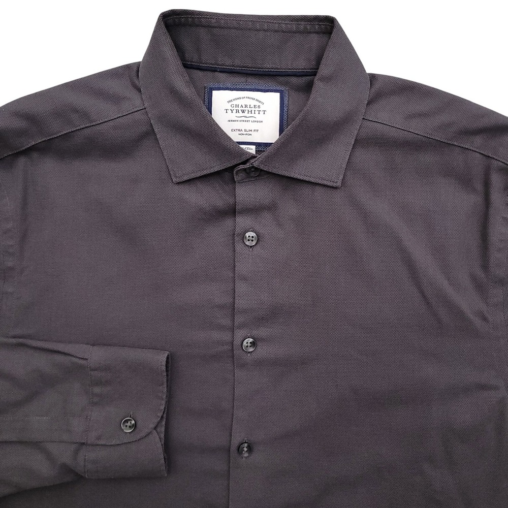 Charles Tyrwhitt Dress Shirt Mens 16.5 35 Extra Slim Fit Non Iron Gray